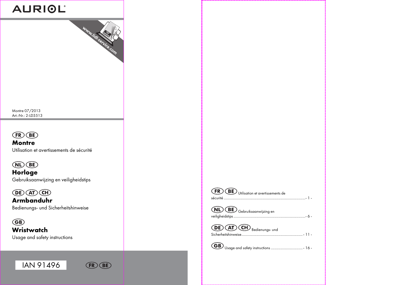 Auriol 2-LD3513 User Manual | 12 pages