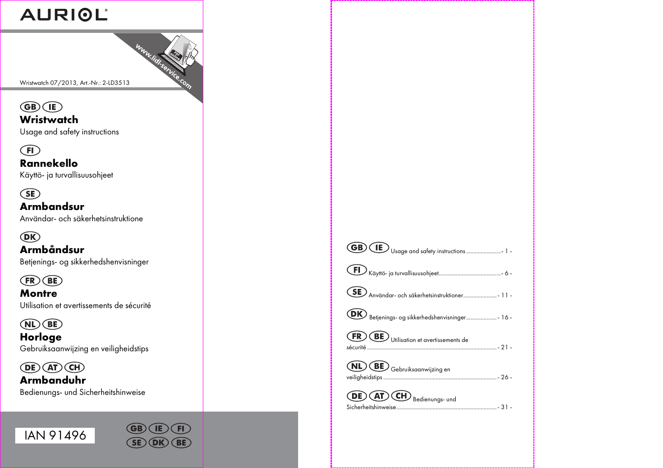 Auriol 2-LD3513 User Manual | 19 pages