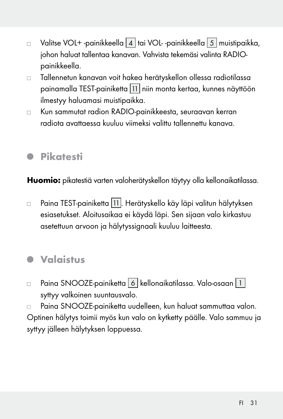 Pikatesti, Valaistus | Auriol H14371 User Manual | Page 31 / 67