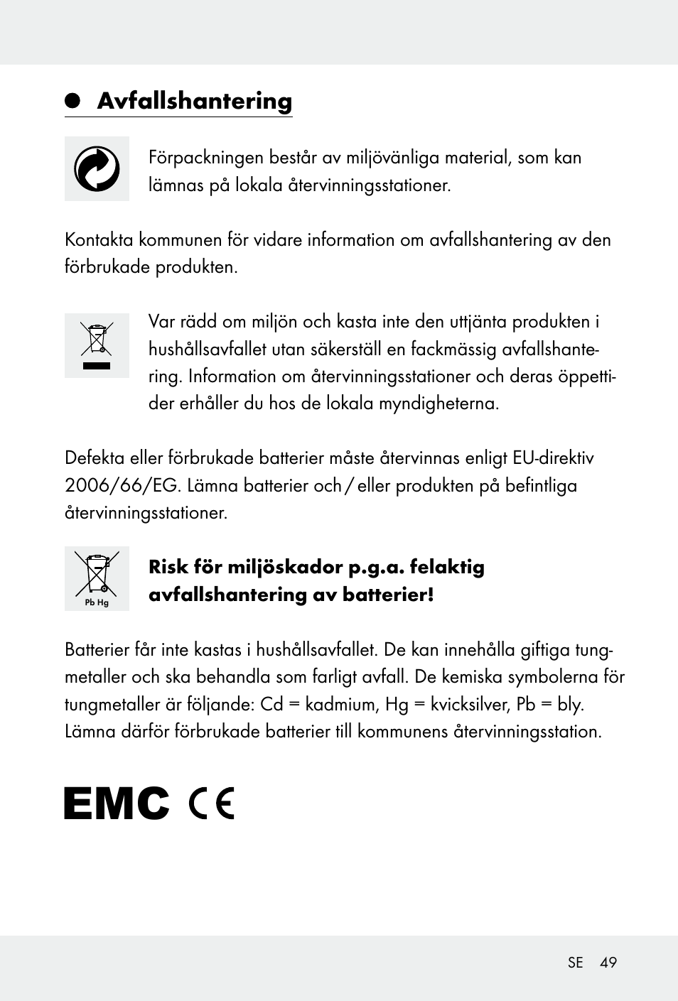 Avfallshantering | Auriol H14371 User Manual | Page 49 / 67