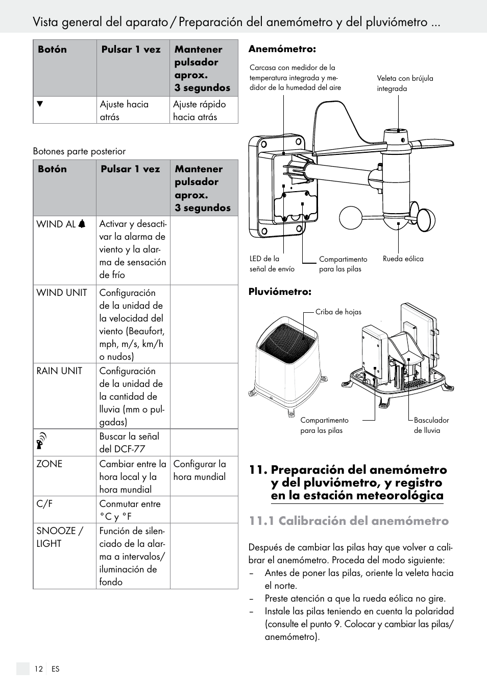 1 calibración del anemómetro | Auriol H13726 User Manual | Page 12 / 104