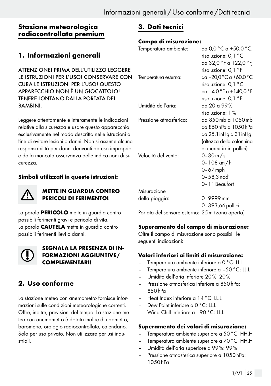 informazioni generali, uso conforme, dati tecnici | Informazioni generali / uso conforme /dati tecnici, Uso conforme, Dati tecnici | Auriol H13726 User Manual | Page 25 / 104