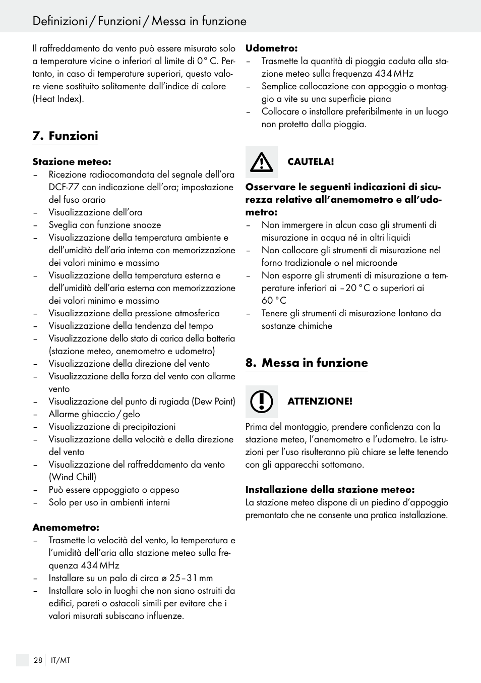 funzioni, messa in funzione, Definizioni / funzioni / messa in funzione | Funzioni, Messa in funzione | Auriol H13726 User Manual | Page 28 / 104