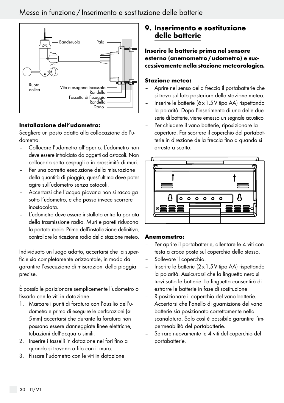 inserimento e sostituzione delle batterie, Inserimento e sostituzione delle batterie | Auriol H13726 User Manual | Page 30 / 104