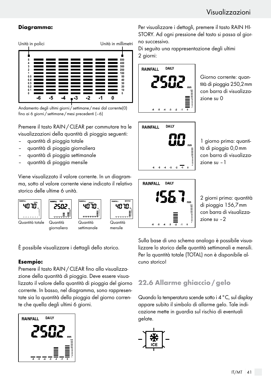 6 allarme ghiaccio / gelo, Visualizzazioni | Auriol H13726 User Manual | Page 41 / 104