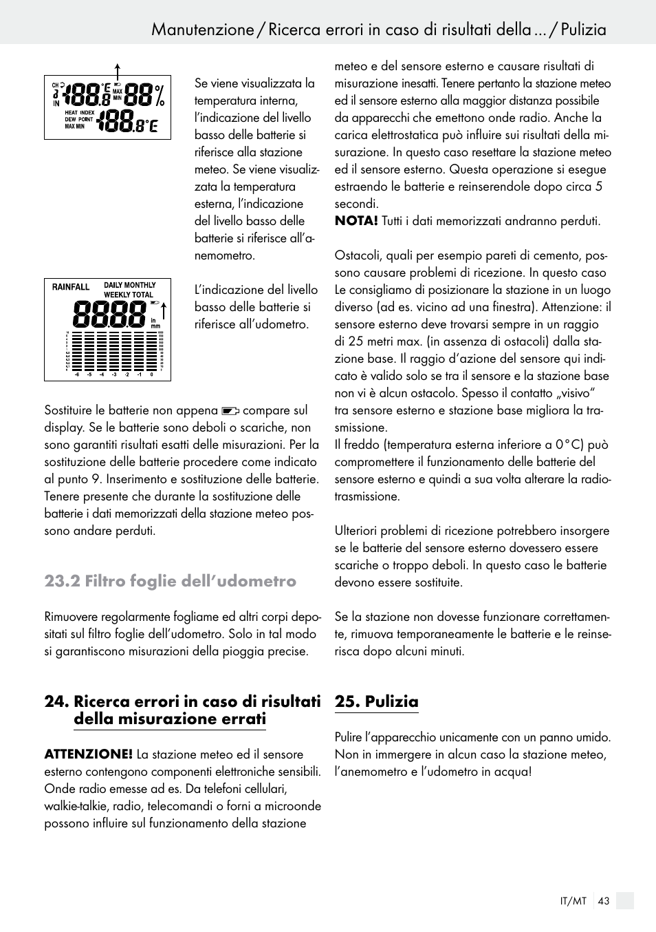 2 filtro foglie dell’udometro, Pulizia, Smaltimento | Auriol H13726 User Manual | Page 43 / 104