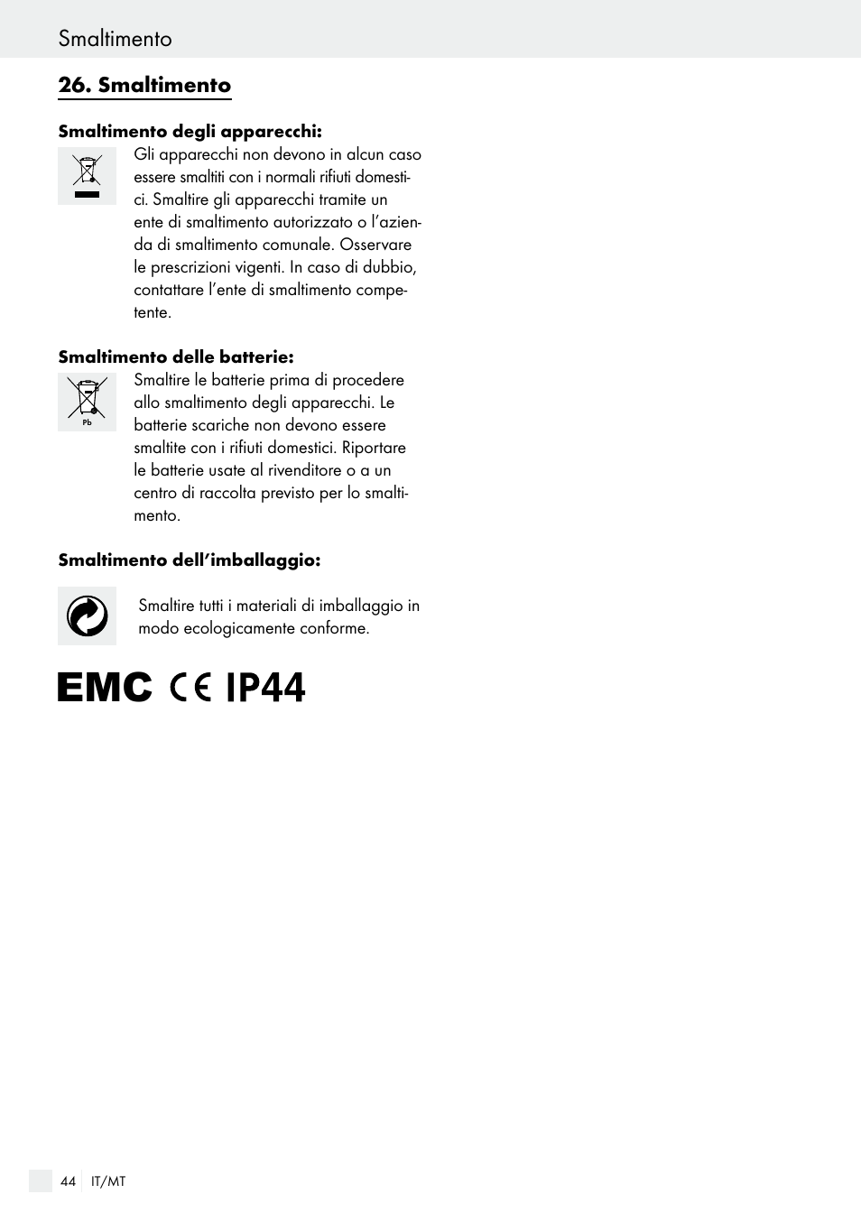 Smaltimento | Auriol H13726 User Manual | Page 44 / 104