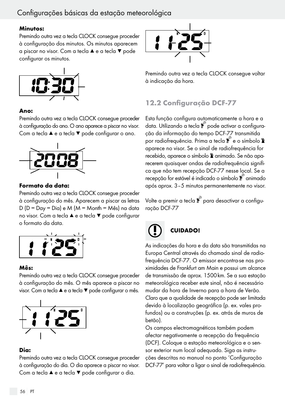 2 configuração dcf-77, Configurações básicas da estação meteorológica | Auriol H13726 User Manual | Page 56 / 104