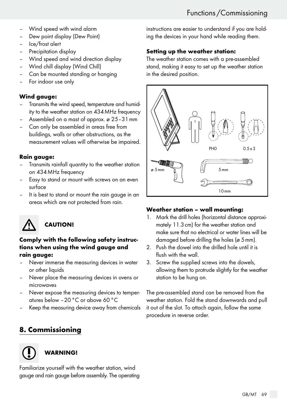 Commissioning, Functions /commissioning | Auriol H13726 User Manual | Page 69 / 104