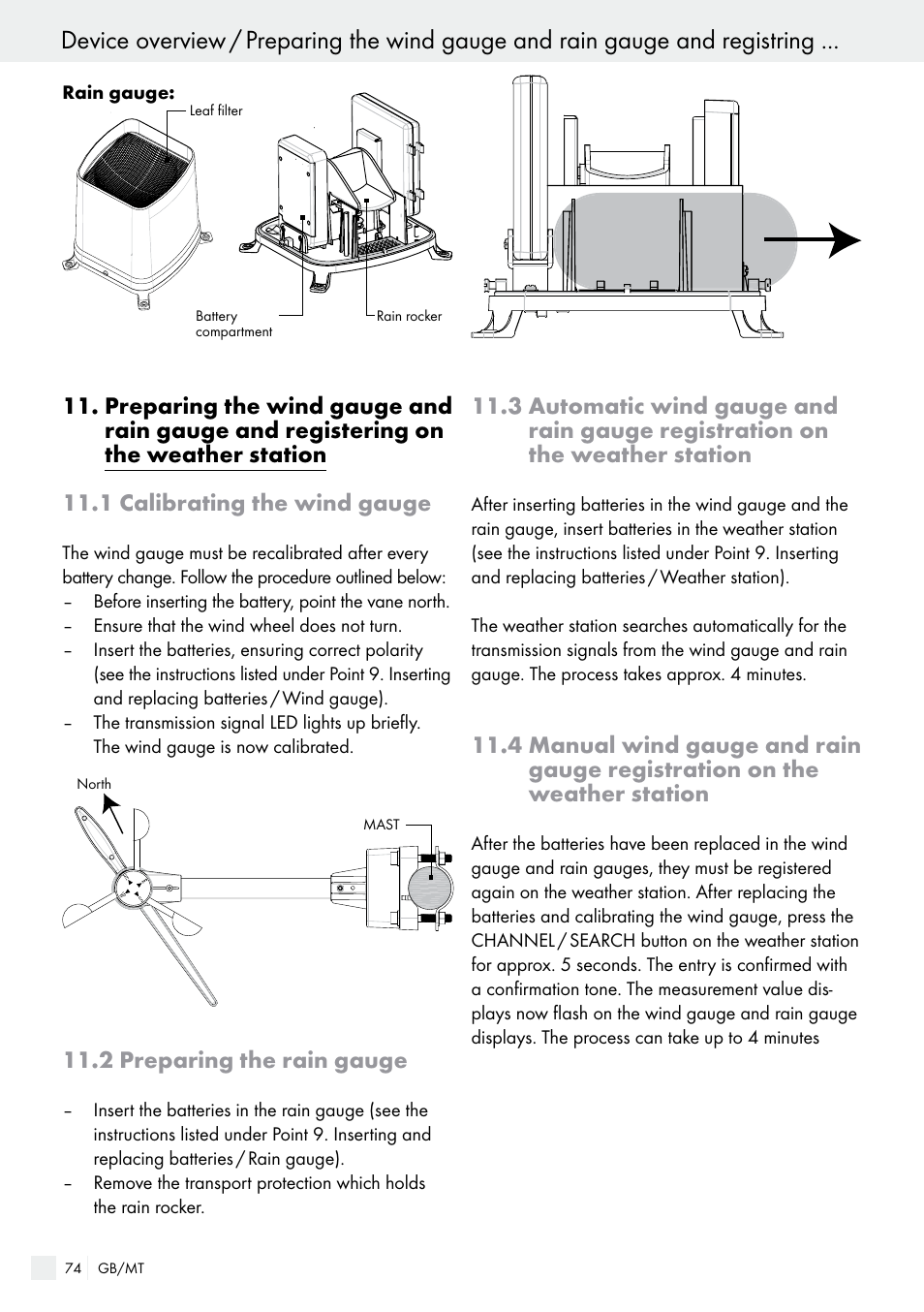 1 calibrating the wind gauge, 2 preparing the rain gauge | Auriol H13726 User Manual | Page 74 / 104