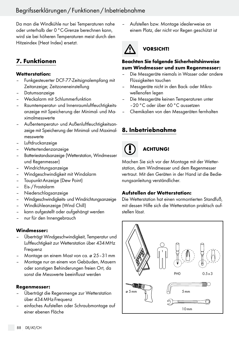 Begrifsserklärungen / funktionen / inbetriebnahme, Funktionen, Inbetriebnahme | Auriol H13726 User Manual | Page 88 / 104