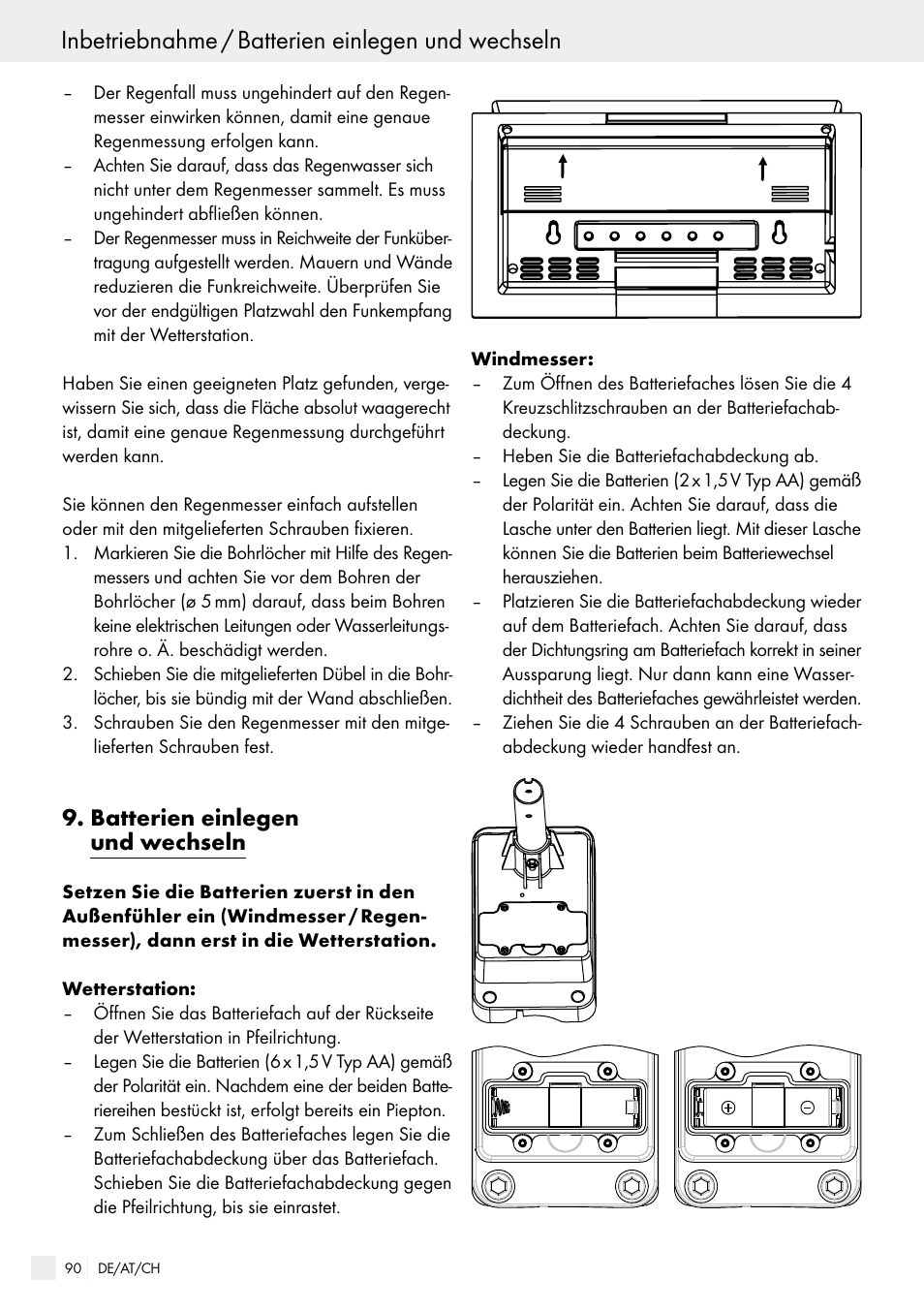 Inbetriebnahme / batterien einlegen und wechseln, Batterien einlegen und wechseln | Auriol H13726 User Manual | Page 90 / 104