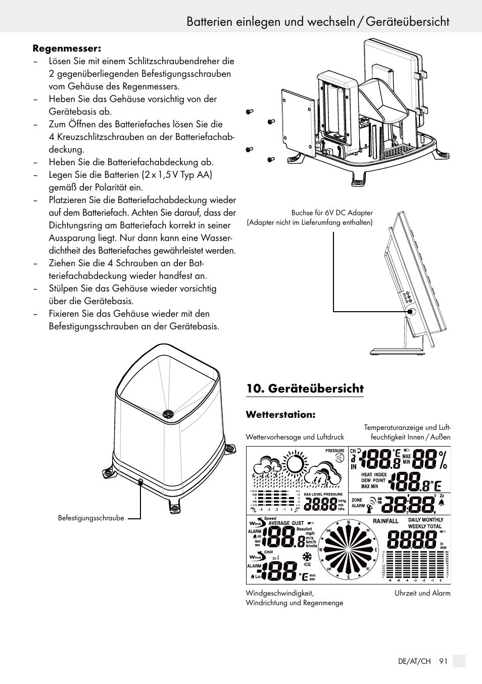 Batterien einlegen und wechseln / geräteübersicht, Geräteübersicht | Auriol H13726 User Manual | Page 91 / 104