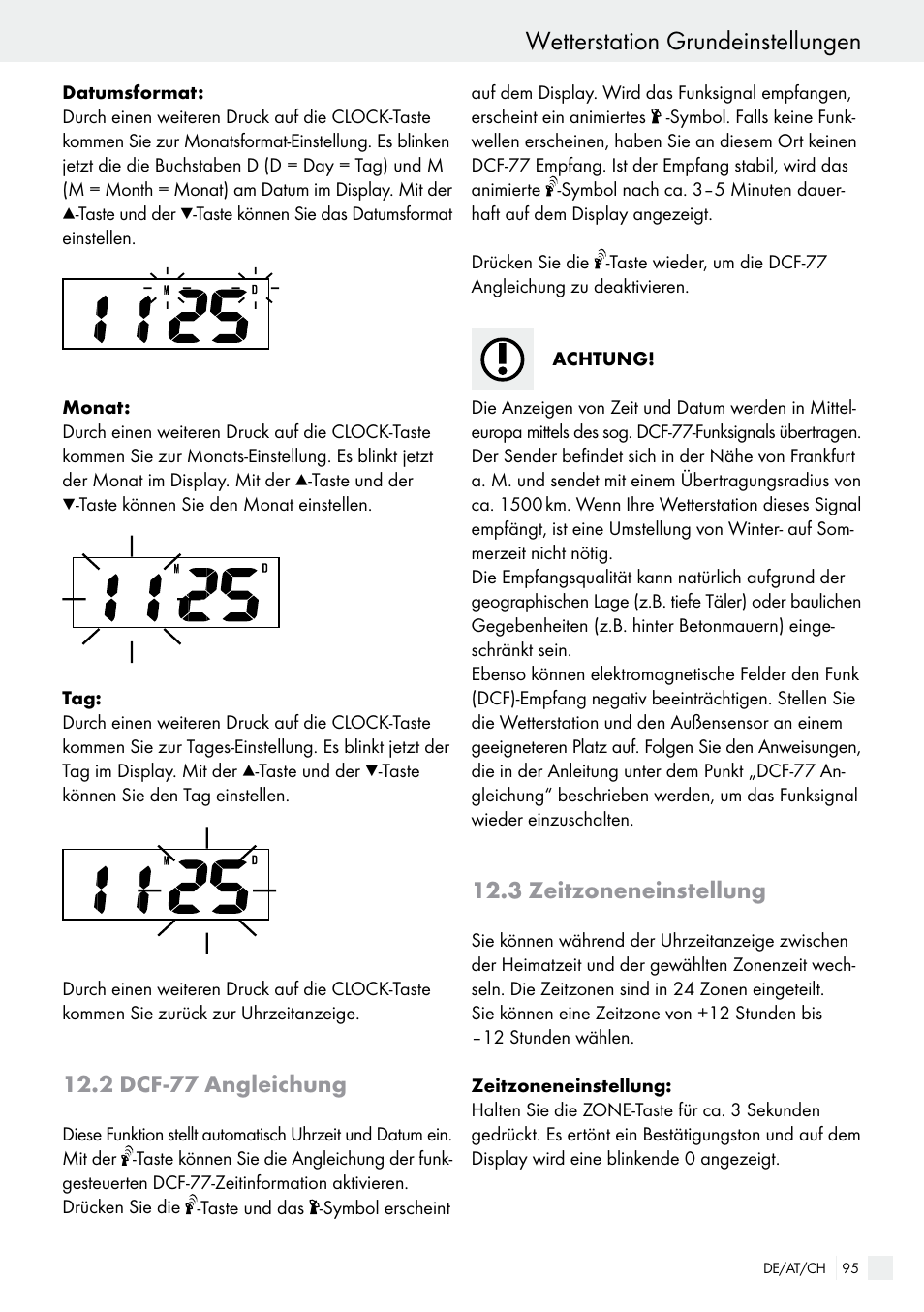 Wetterstation grundeinstellungen, 2 dcf-77 angleichung, 3 zeitzoneneinstellung | Auriol H13726 User Manual | Page 95 / 104