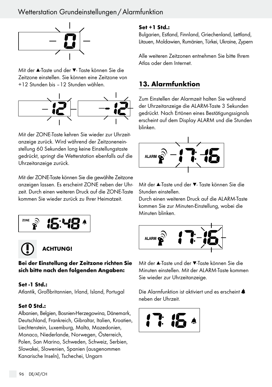 Wetterstation grundeinstellungen / alarmfunktion, Alarmfunktion | Auriol H13726 User Manual | Page 96 / 104