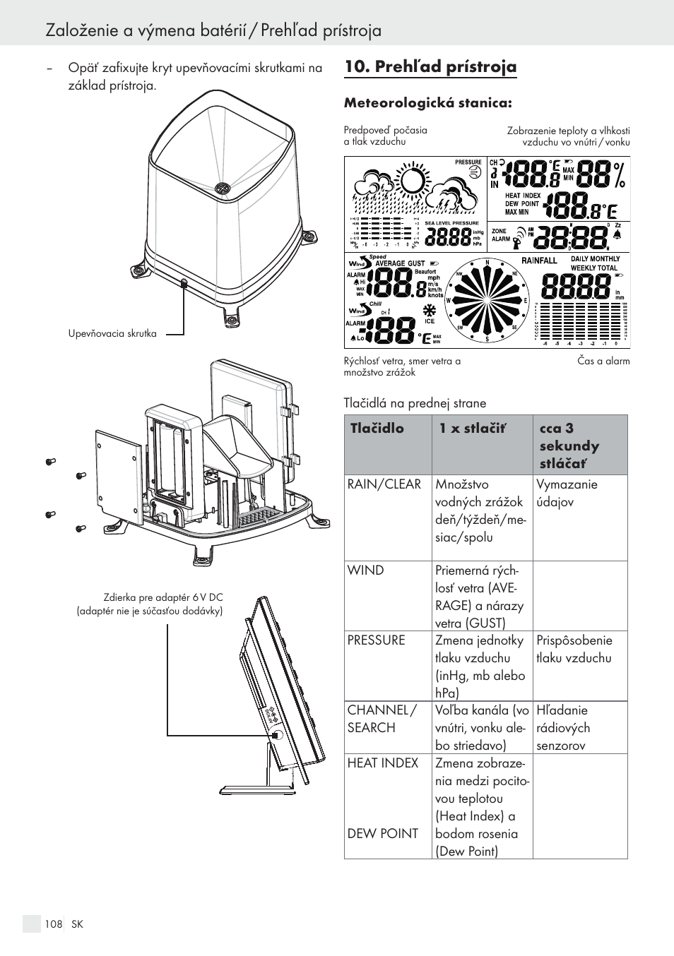 Založenie a výmena batérií / prehľad prístroja, Prehľad prístroja | Auriol H13726 User Manual | Page 108 / 141