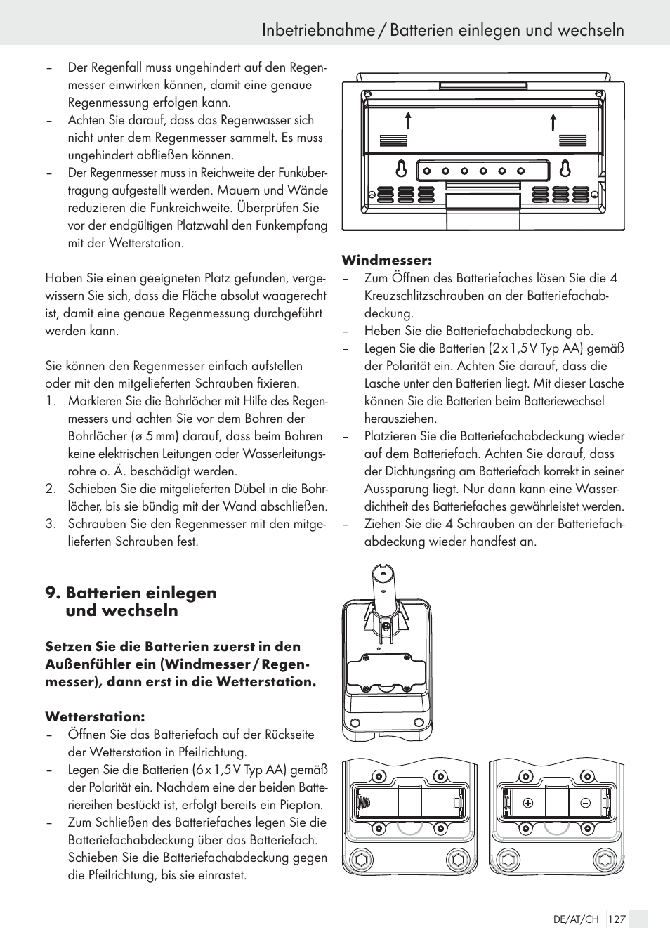 Inbetriebnahme / batterien einlegen und wechseln, Batterien einlegen und wechseln | Auriol H13726 User Manual | Page 127 / 141