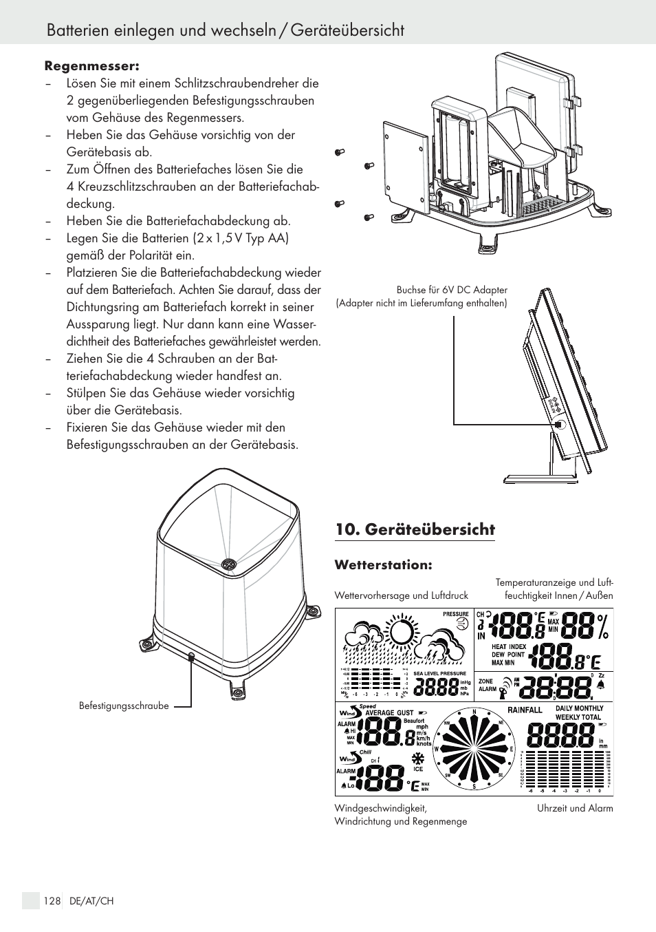 Batterien einlegen und wechseln / geräteübersicht, Geräteübersicht | Auriol H13726 User Manual | Page 128 / 141