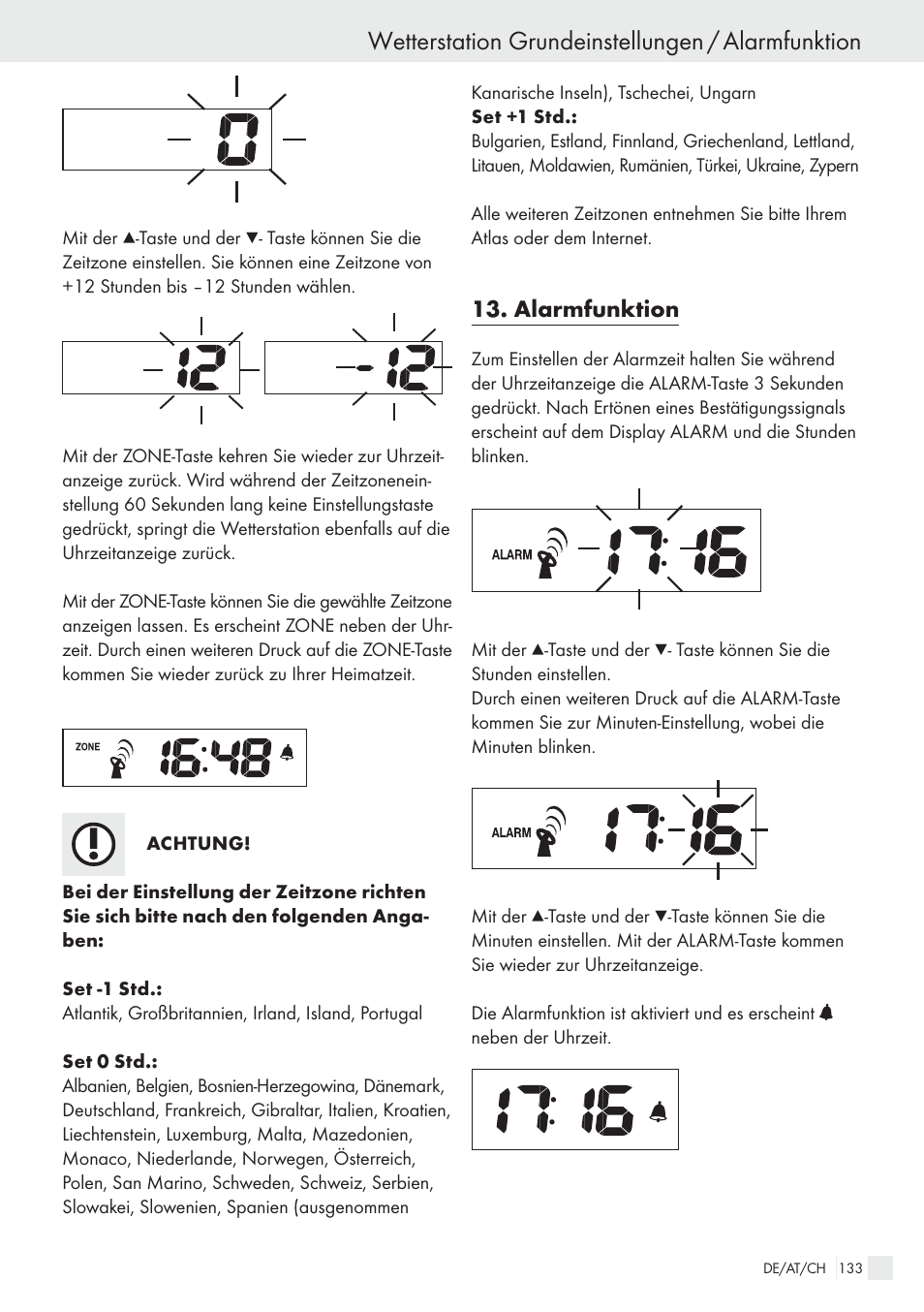 Wetterstation grundeinstellungen / alarmfunktion, Alarmfunktion | Auriol H13726 User Manual | Page 133 / 141