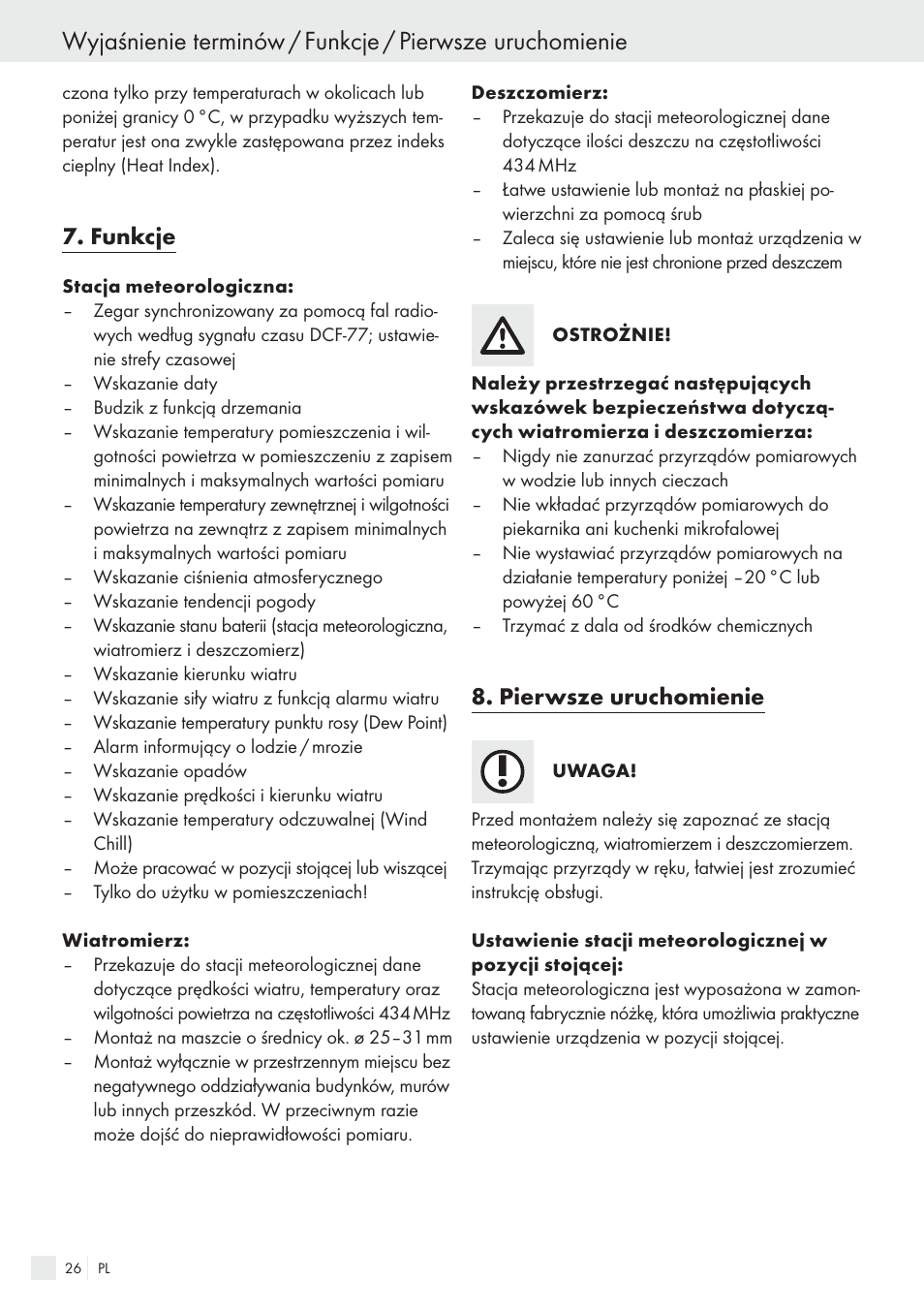 Funkcje, Pierwsze uruchomienie | Auriol H13726 User Manual | Page 26 / 141