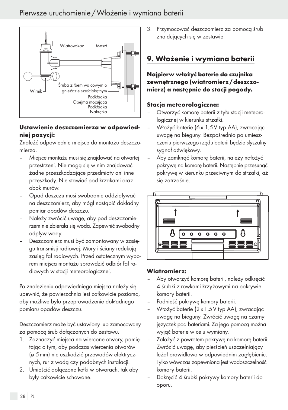 Pierwsze uruchomienie / włożenie i wymiana baterii, Włożenie i wymiana baterii | Auriol H13726 User Manual | Page 28 / 141