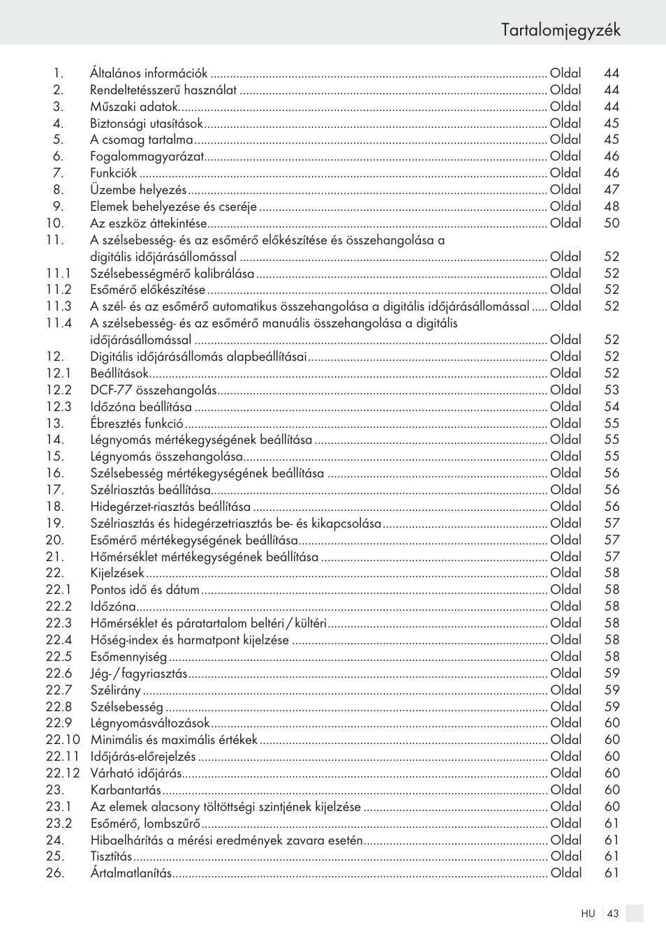 Tartalomjegyzék | Auriol H13726 User Manual | Page 43 / 141