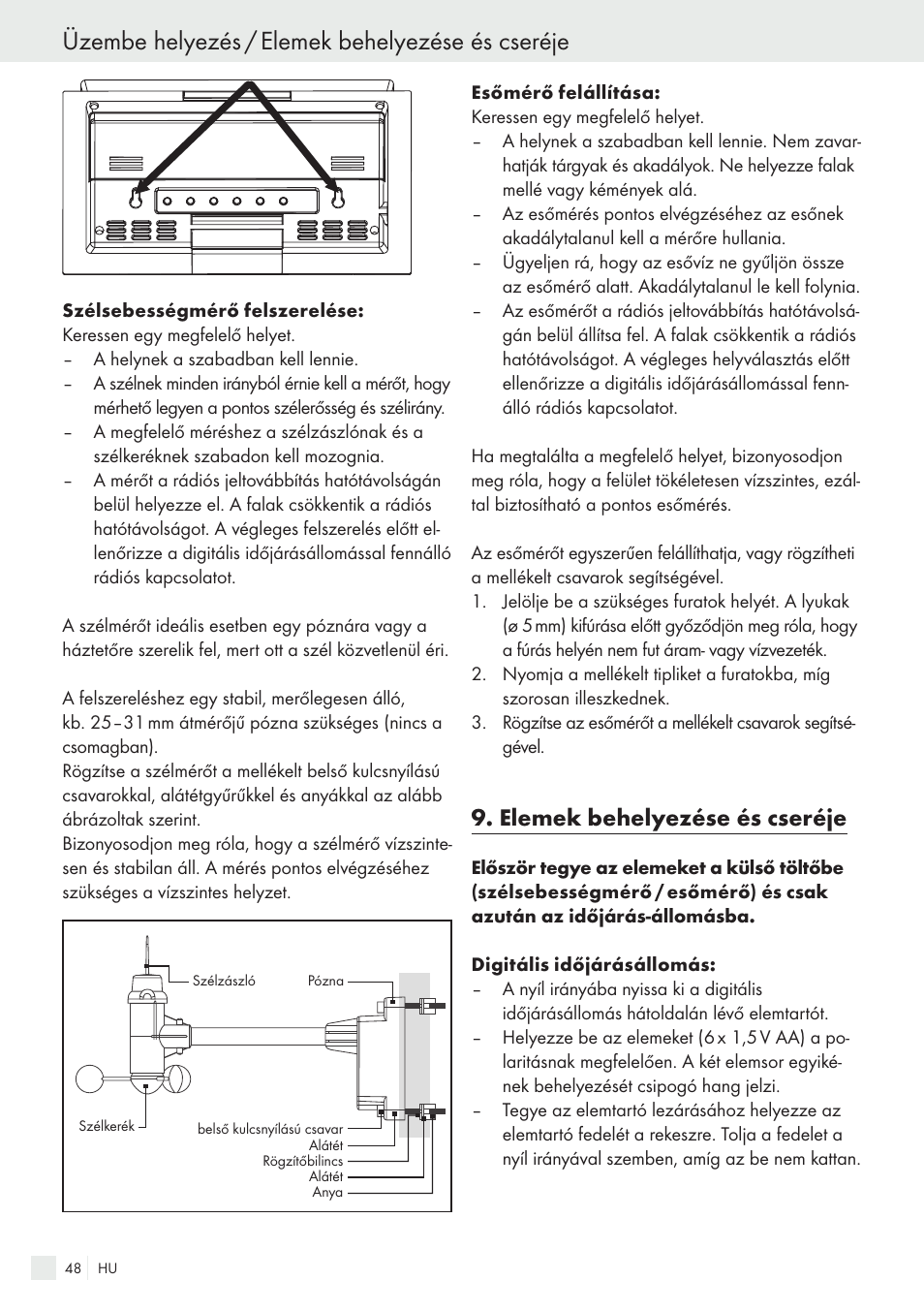 Üzembe helyezés / elemek behelyezése és cseréje, Elemek behelyezése és cseréje | Auriol H13726 User Manual | Page 48 / 141