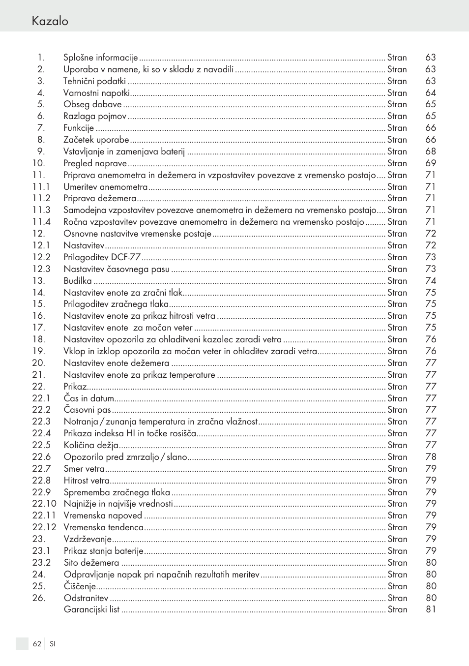 Kazalo | Auriol H13726 User Manual | Page 62 / 141