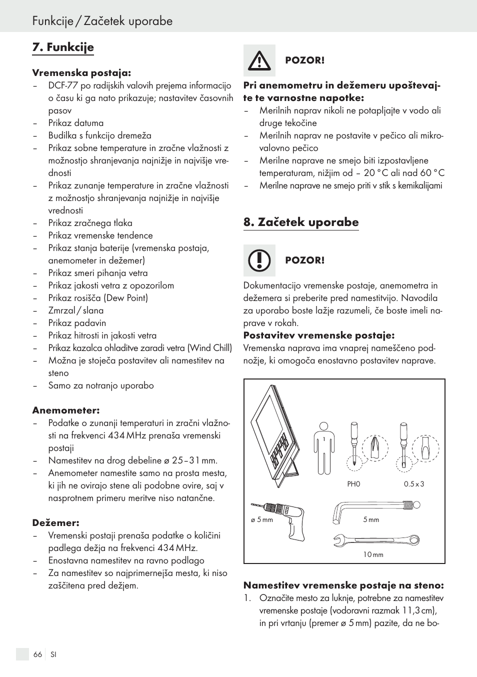 Funkcije / začetek uporabe, Funkcije, Začetek uporabe | Auriol H13726 User Manual | Page 66 / 141