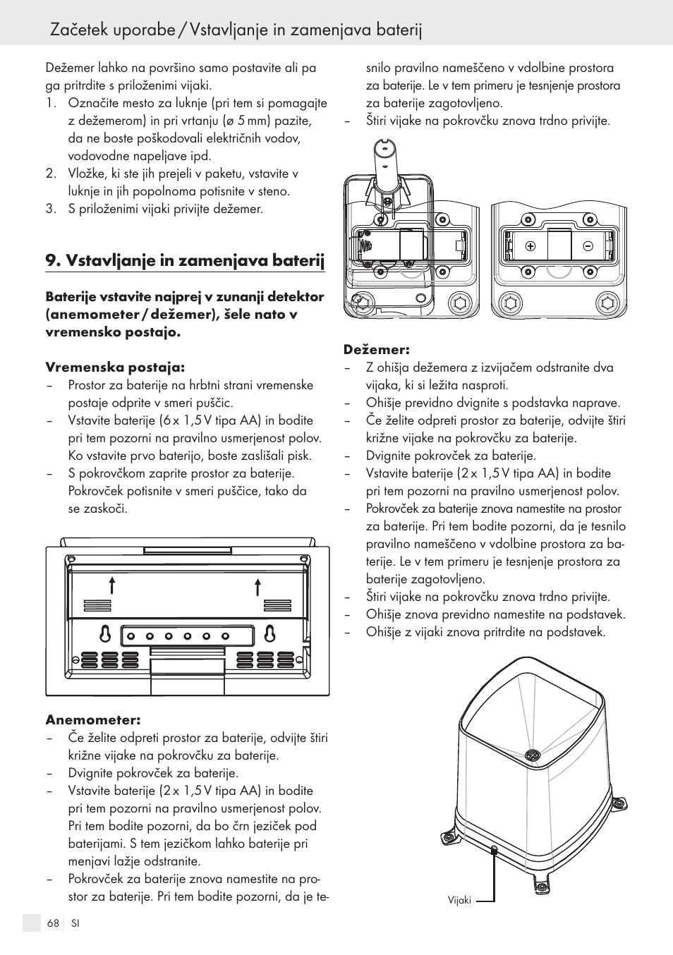 Začetek uporabe / vstavljanje in zamenjava baterij, Vstavljanje in zamenjava baterij | Auriol H13726 User Manual | Page 68 / 141