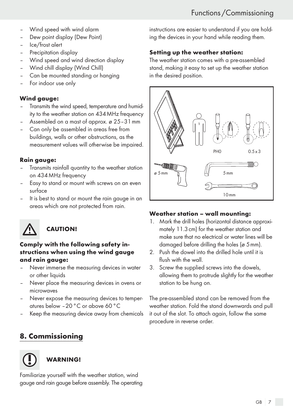 Functions /commissioning, Commissioning | Auriol H13726 User Manual | Page 7 / 141