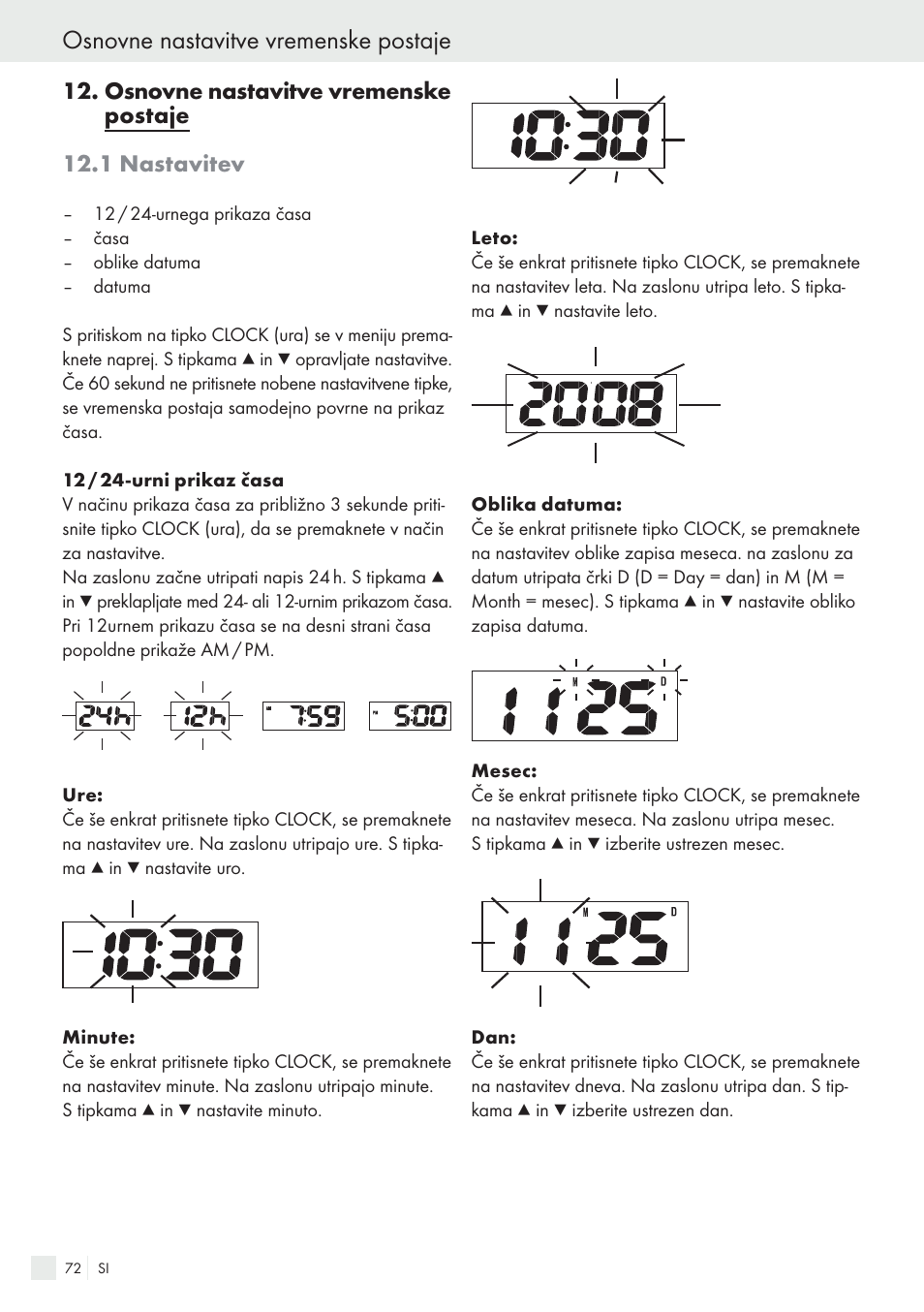 Osnovne nastavitve vremenske postaje | Auriol H13726 User Manual | Page 72 / 141