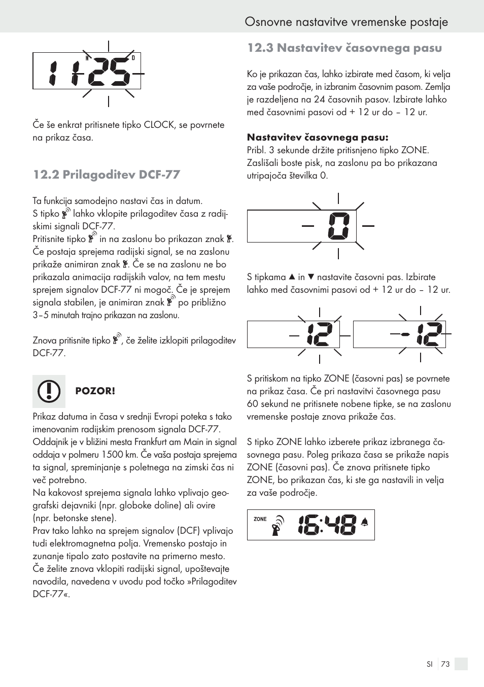 Osnovne nastavitve vremenske postaje, 2 prilagoditev dcf-77, 3 nastavitev časovnega pasu | Auriol H13726 User Manual | Page 73 / 141