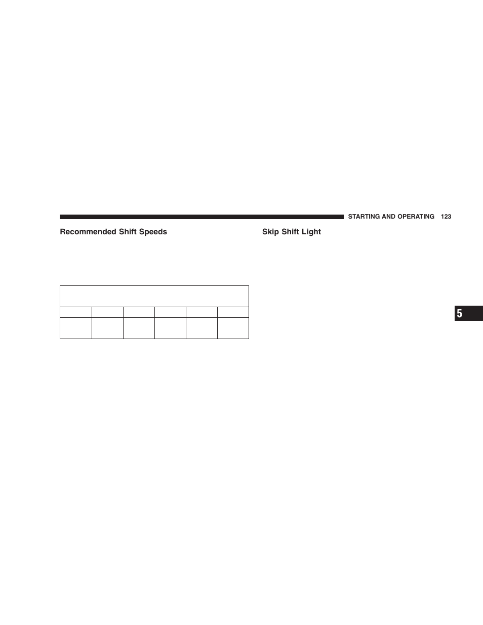 Recommended shift speeds, Skip shift light | Dodge 2006 ZB Viper User Manual | Page 123 / 264