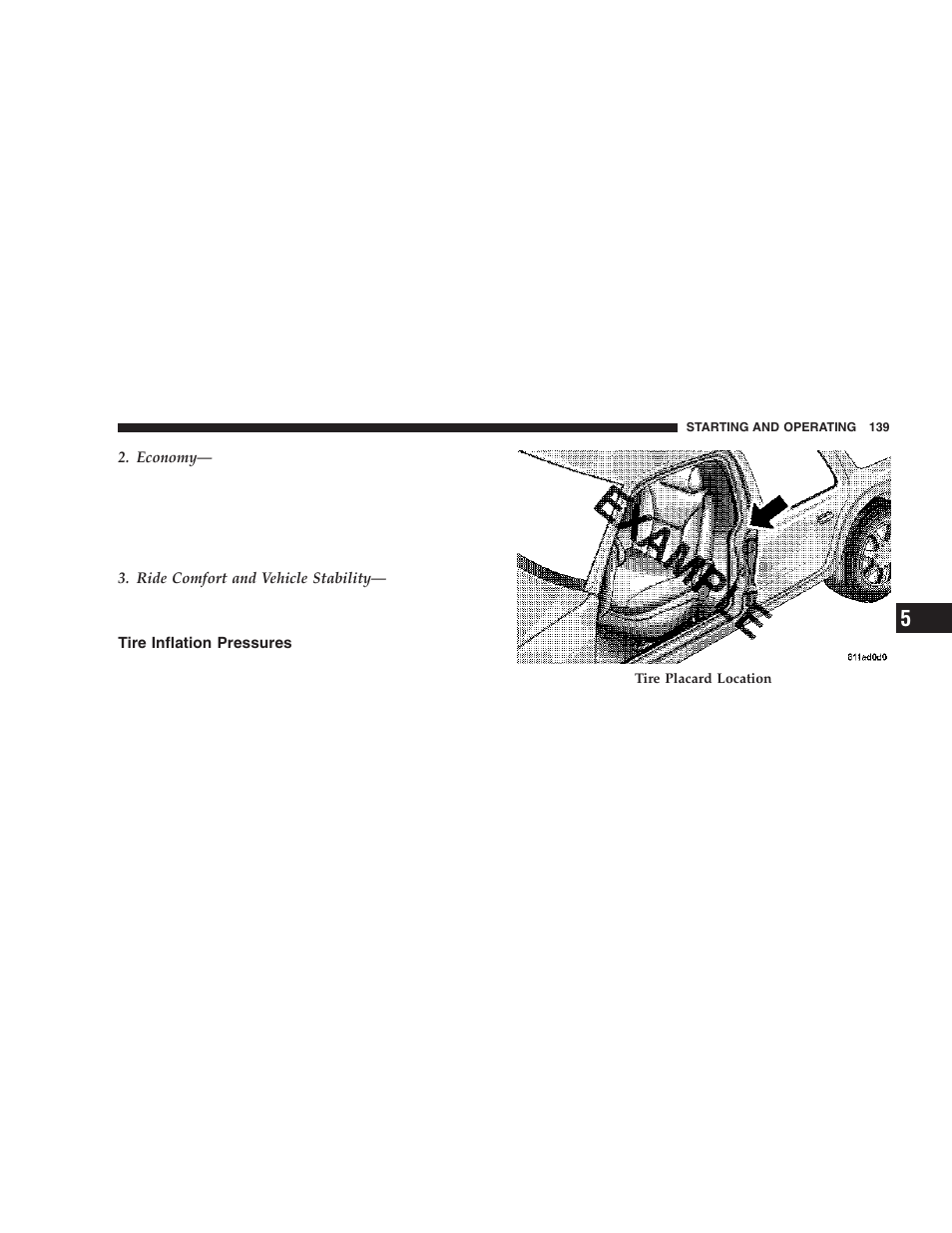 Tire inflation pressures | Dodge 2006 ZB Viper User Manual | Page 139 / 264