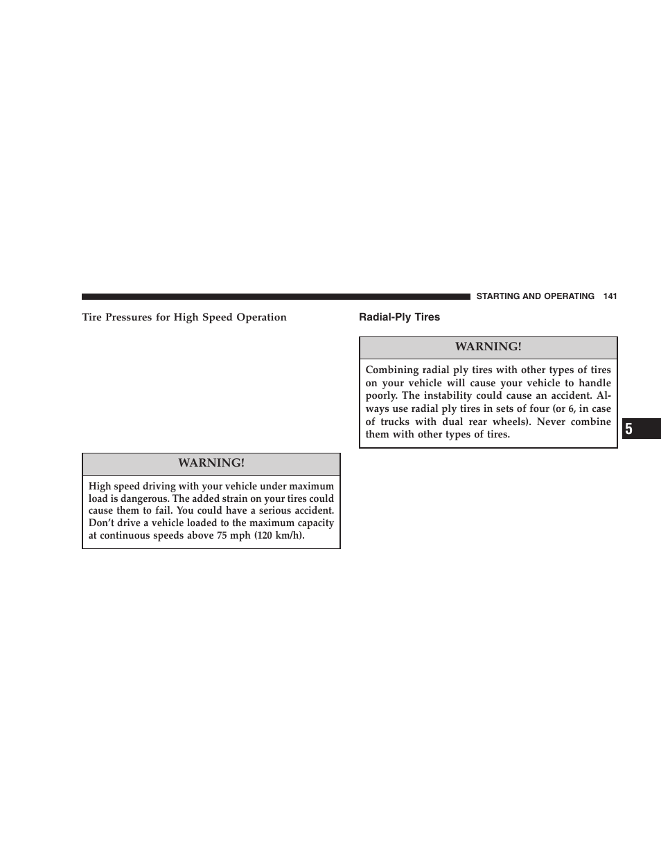 Radial-ply tires | Dodge 2006 ZB Viper User Manual | Page 141 / 264