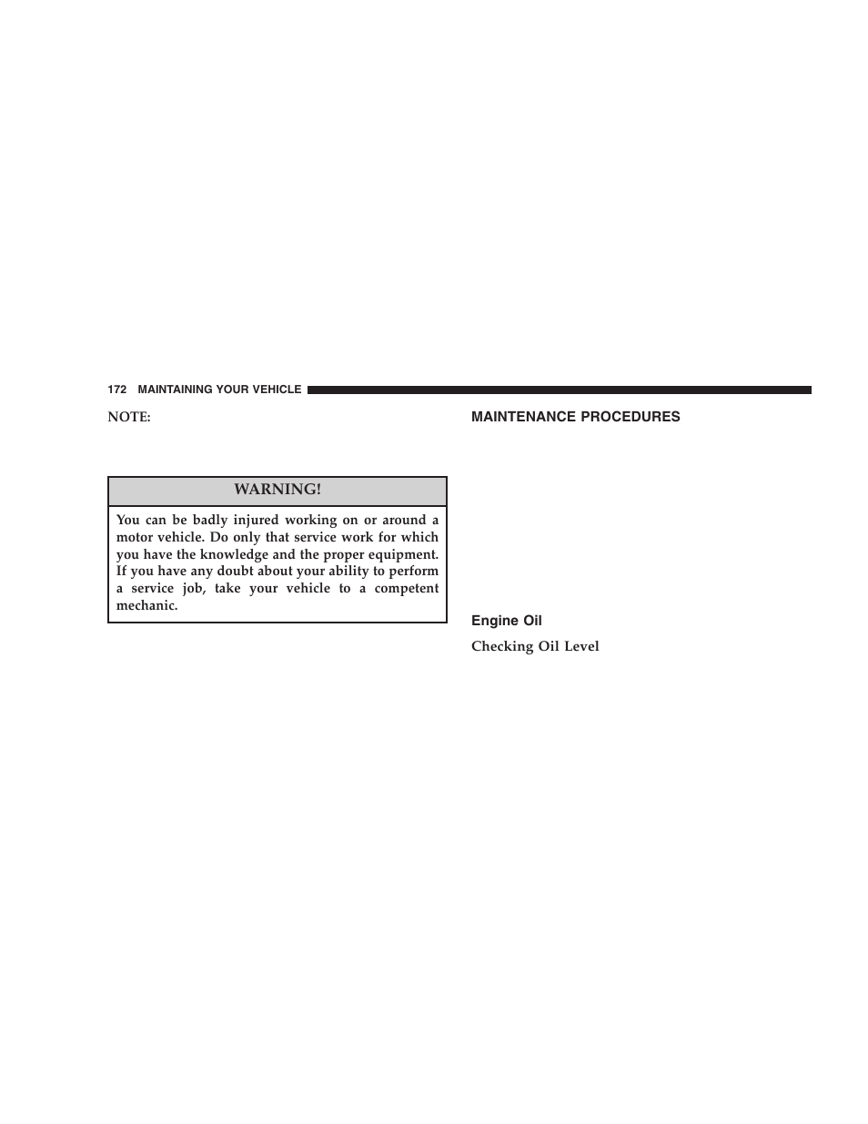 Maintenance procedures, Engine oil | Dodge 2006 ZB Viper User Manual | Page 172 / 264