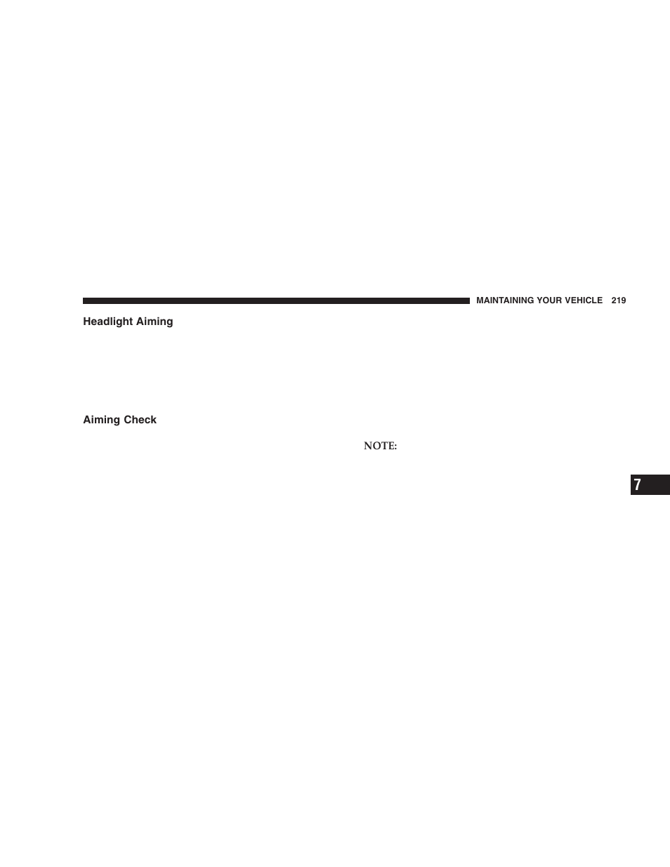 Headlight aiming, Aiming check | Dodge 2006 ZB Viper User Manual | Page 219 / 264