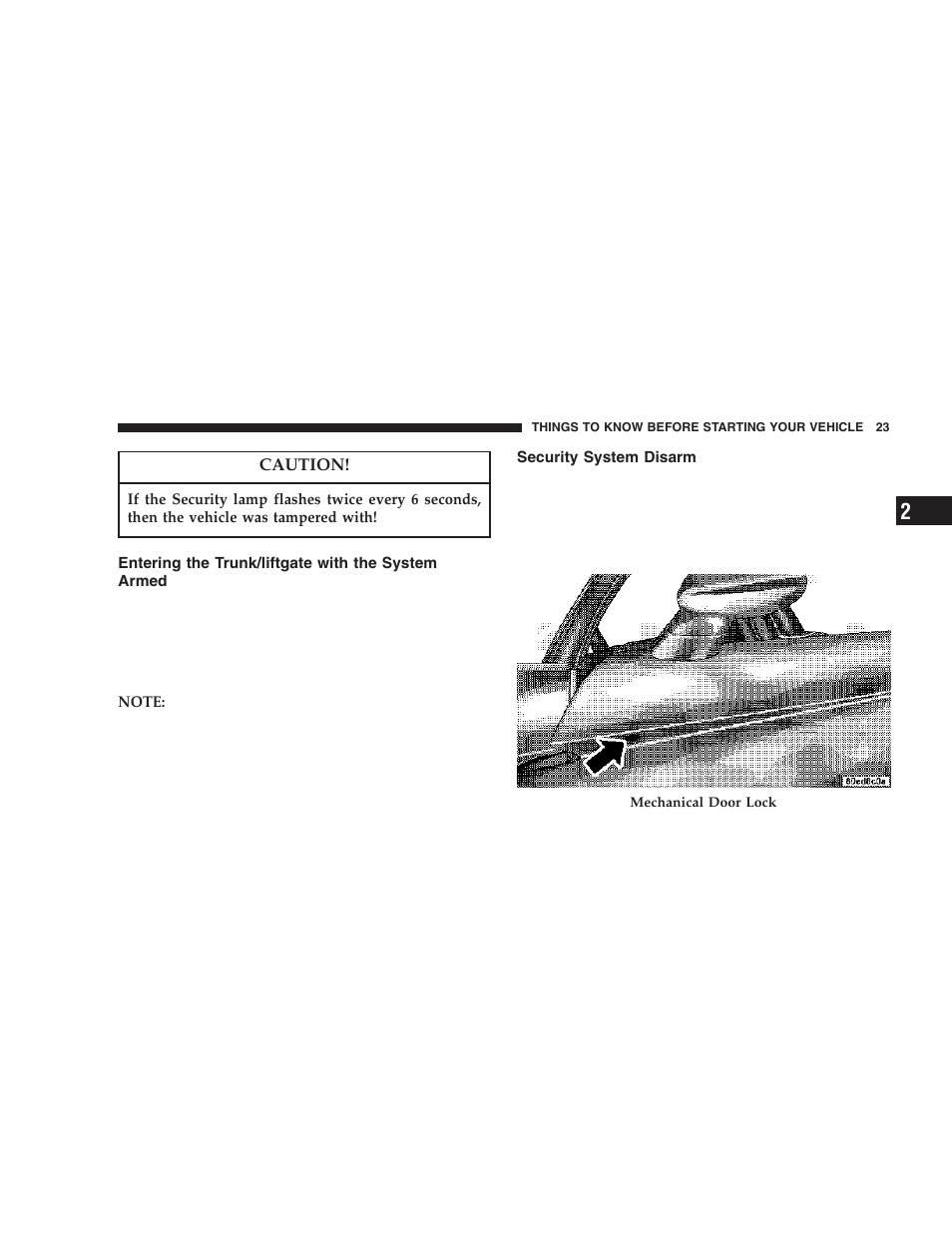 Entering the trunk/liftgate with the system, Armed, Security system disarm | Dodge 2006 ZB Viper User Manual | Page 23 / 264