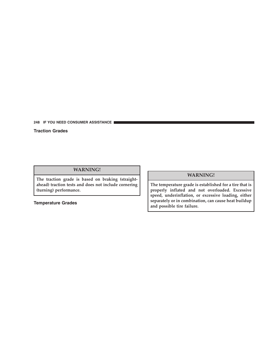 Traction grades, Temperature grades | Dodge 2006 ZB Viper User Manual | Page 248 / 264