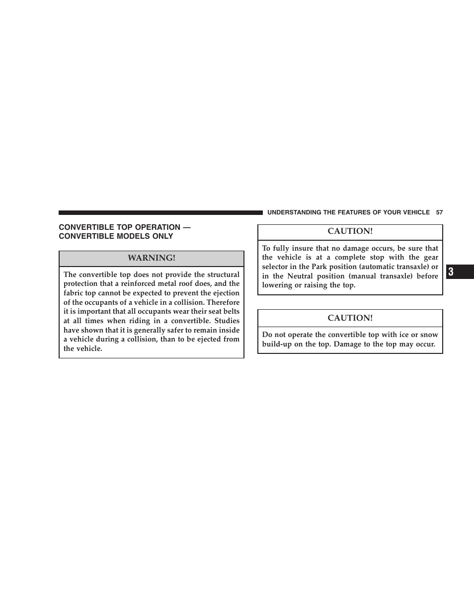 Convertible top operation — convertible models, Only | Dodge 2006 ZB Viper User Manual | Page 57 / 264