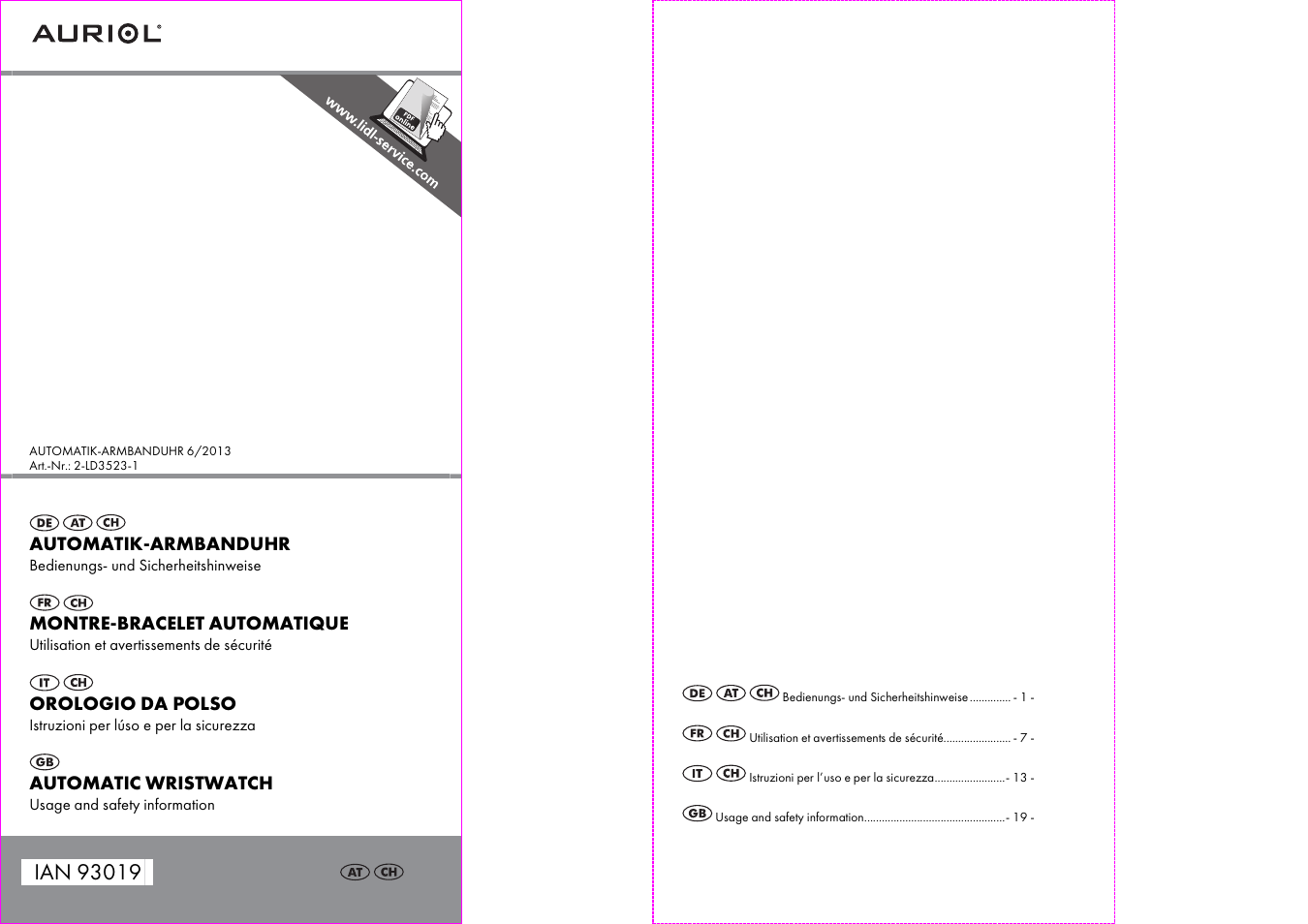 Auriol 2-LD3523-1 User Manual | 14 pages