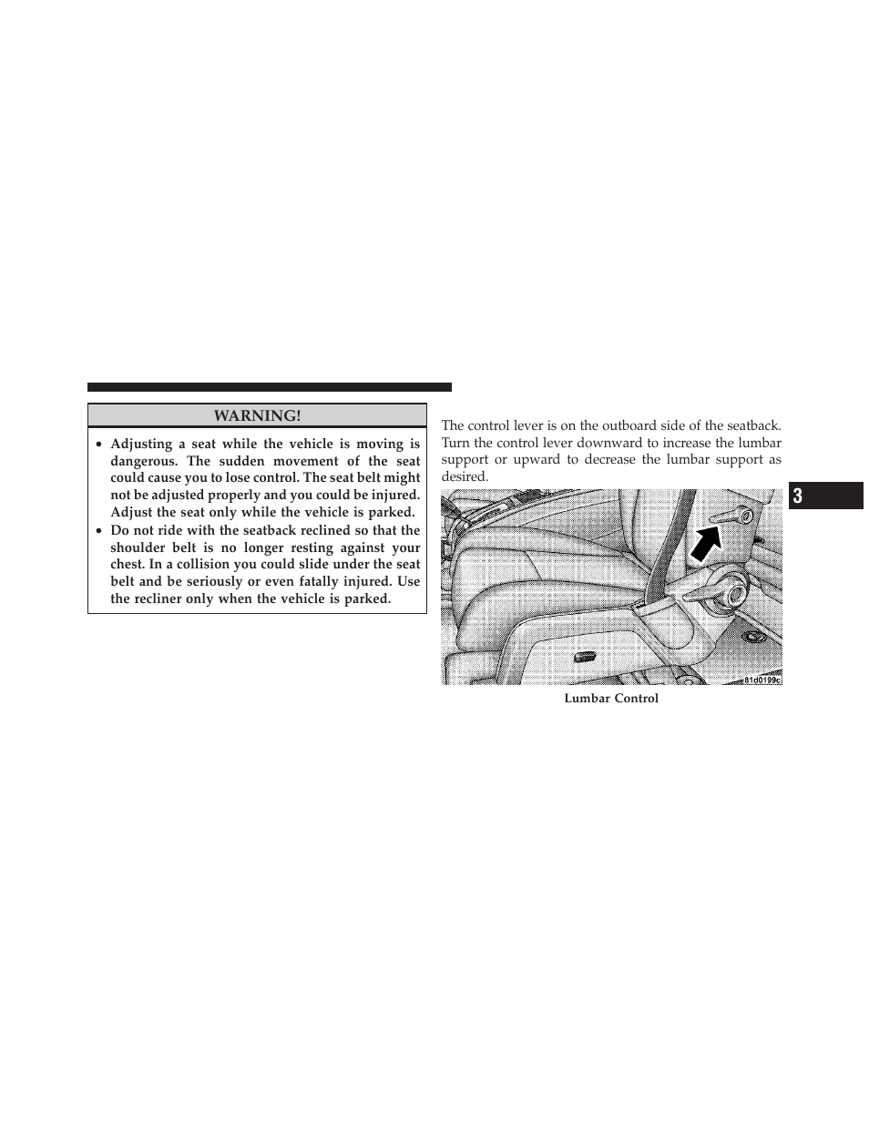 Lumbar support — if equipped | Dodge JOURNEY 2010 User Manual | Page 100 / 512