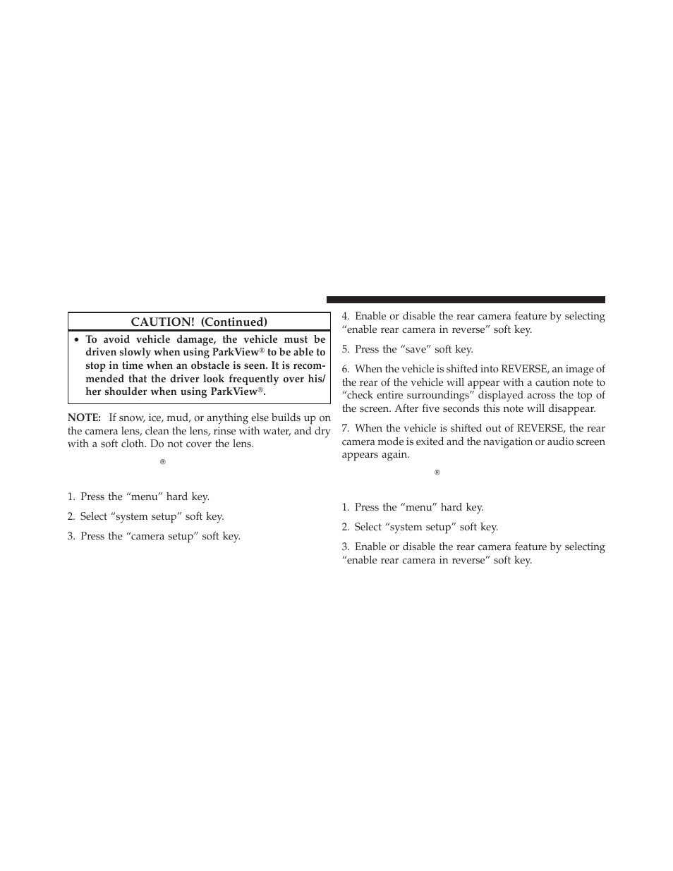 Turning parkview௡ on or off — with, Navigation/multimedia radio, Turning parkview௡ on or off — without | Dodge JOURNEY 2010 User Manual | Page 137 / 512