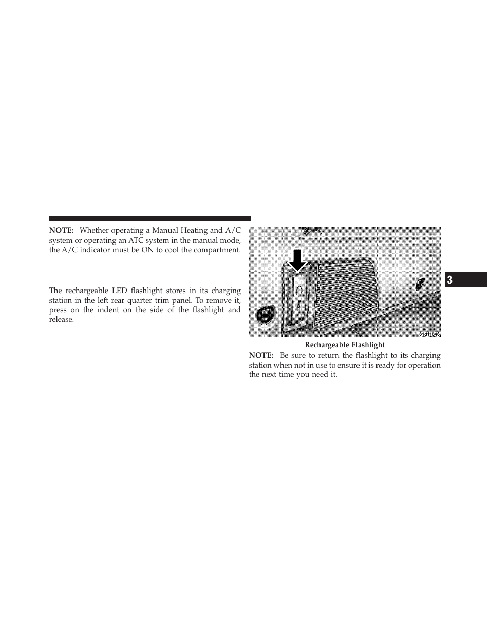 Cargo area features, Rechargeable flashlight — if equipped | Dodge JOURNEY 2010 User Manual | Page 164 / 512