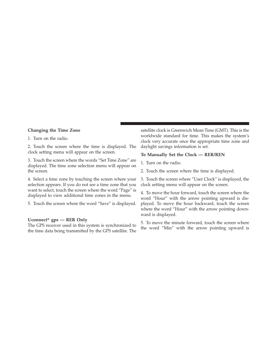 Clock setting procedure — rer/ren radio, Clock setting procedure — rer/ren, Radio | Dodge JOURNEY 2010 User Manual | Page 231 / 512