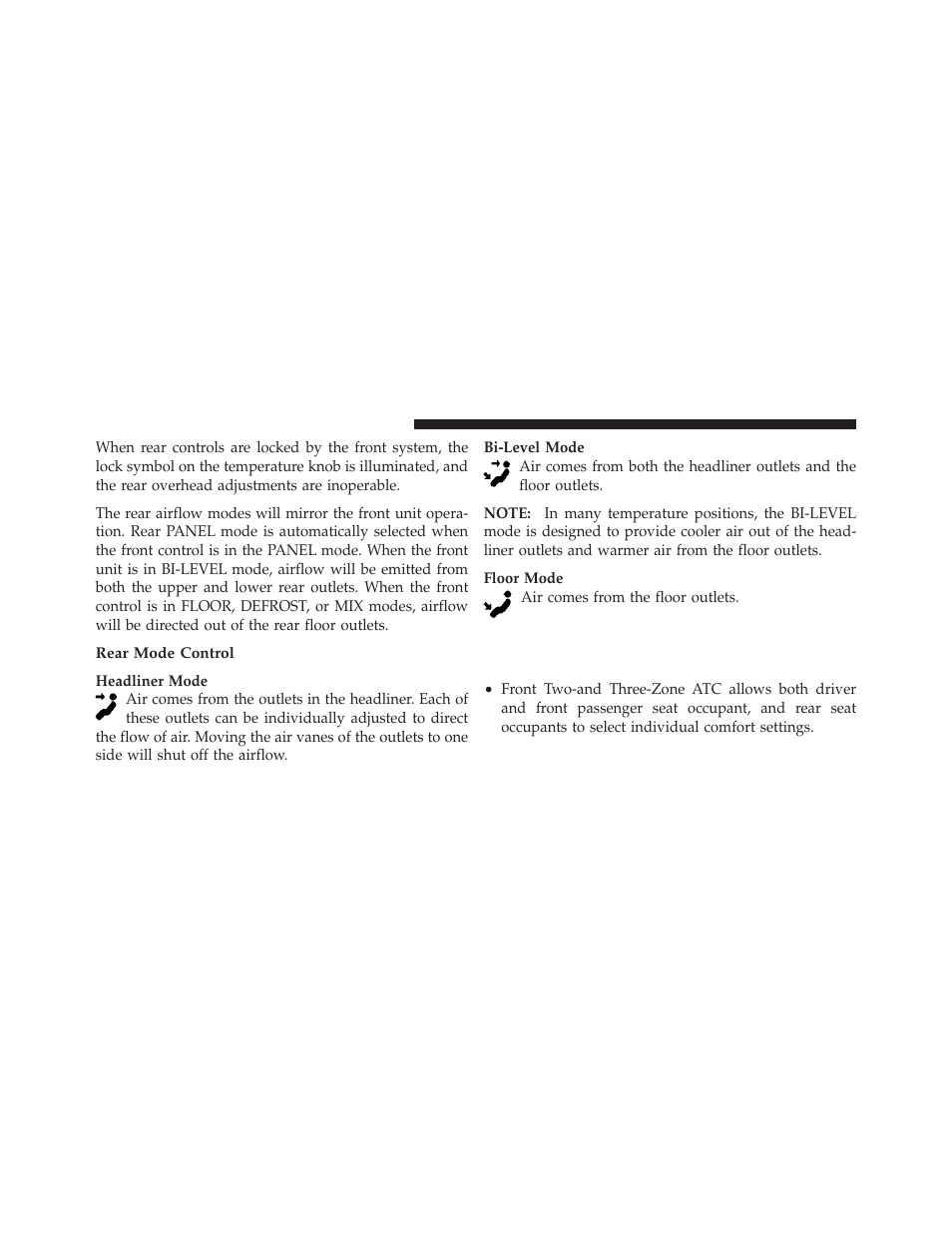 Two- and three-zone automatic, Temperature control (atc) systems — if equipped | Dodge JOURNEY 2010 User Manual | Page 279 / 512