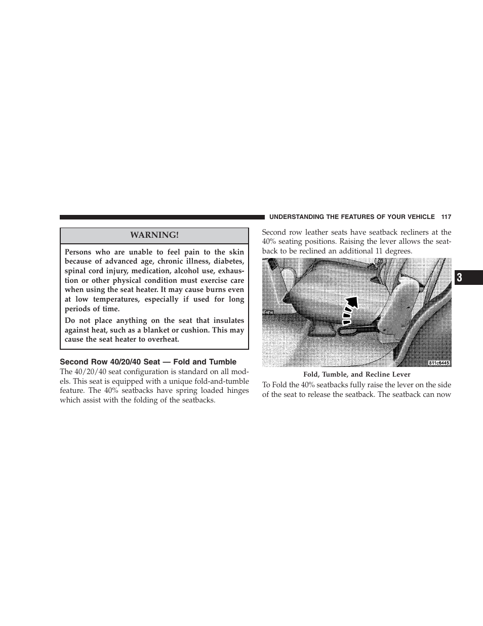 Second row 40/20/40 seat — fold and, Tumble | Dodge 2006 HB Durango User Manual | Page 117 / 440
