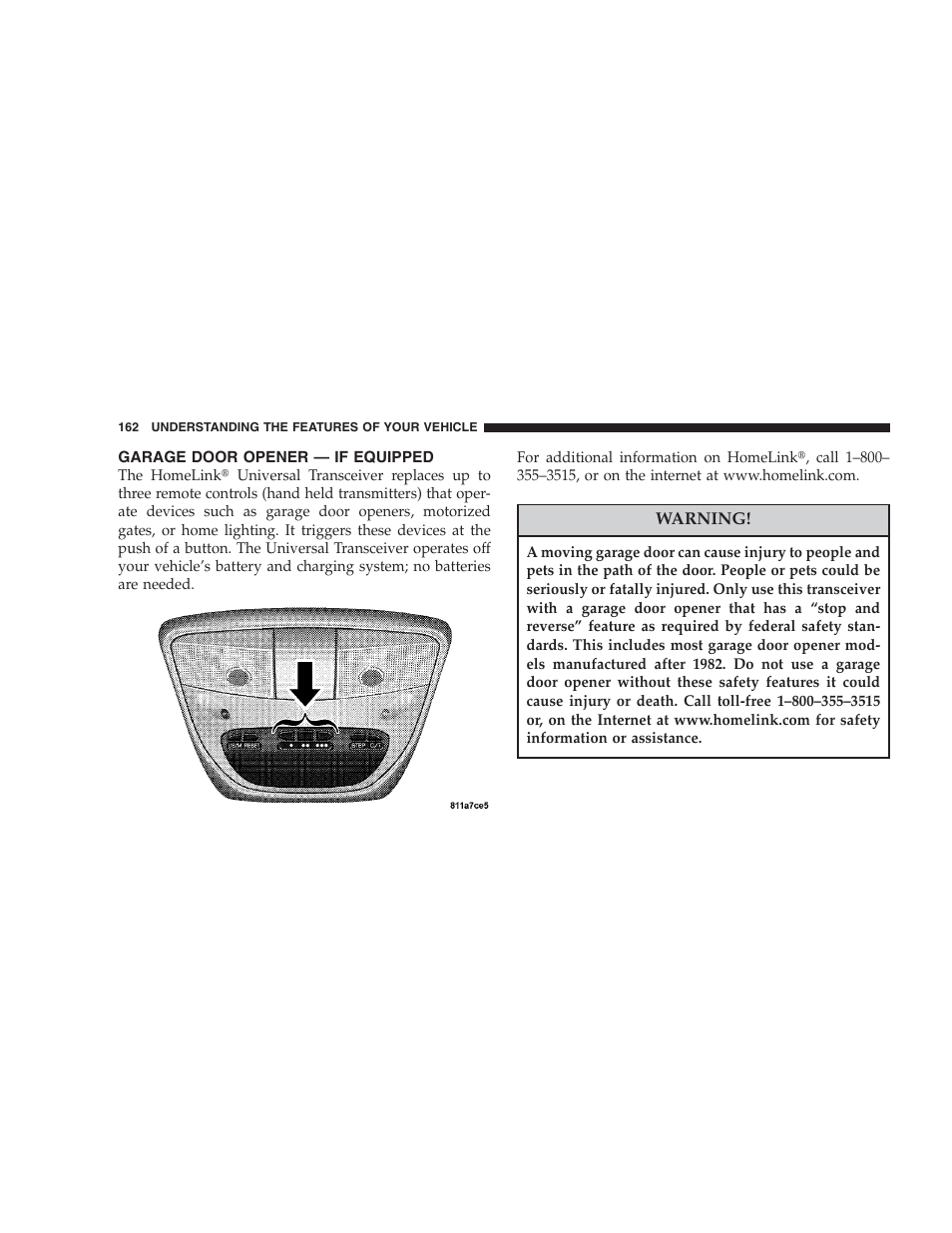 Garage door opener — if equipped | Dodge 2006 HB Durango User Manual | Page 162 / 440