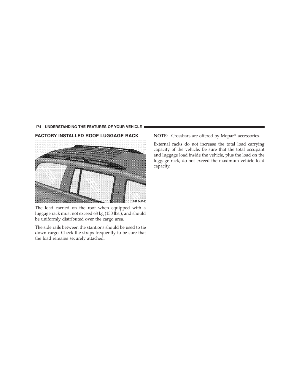 Factory installed roof luggage rack | Dodge 2006 HB Durango User Manual | Page 174 / 440